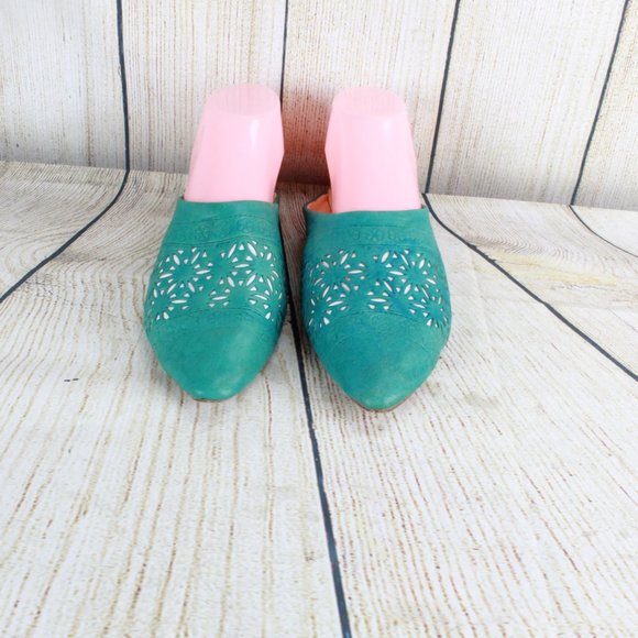 Sahara Pointed Toe Leather Wedge Slide Shoes Sz 6 - Picture 3 of 8